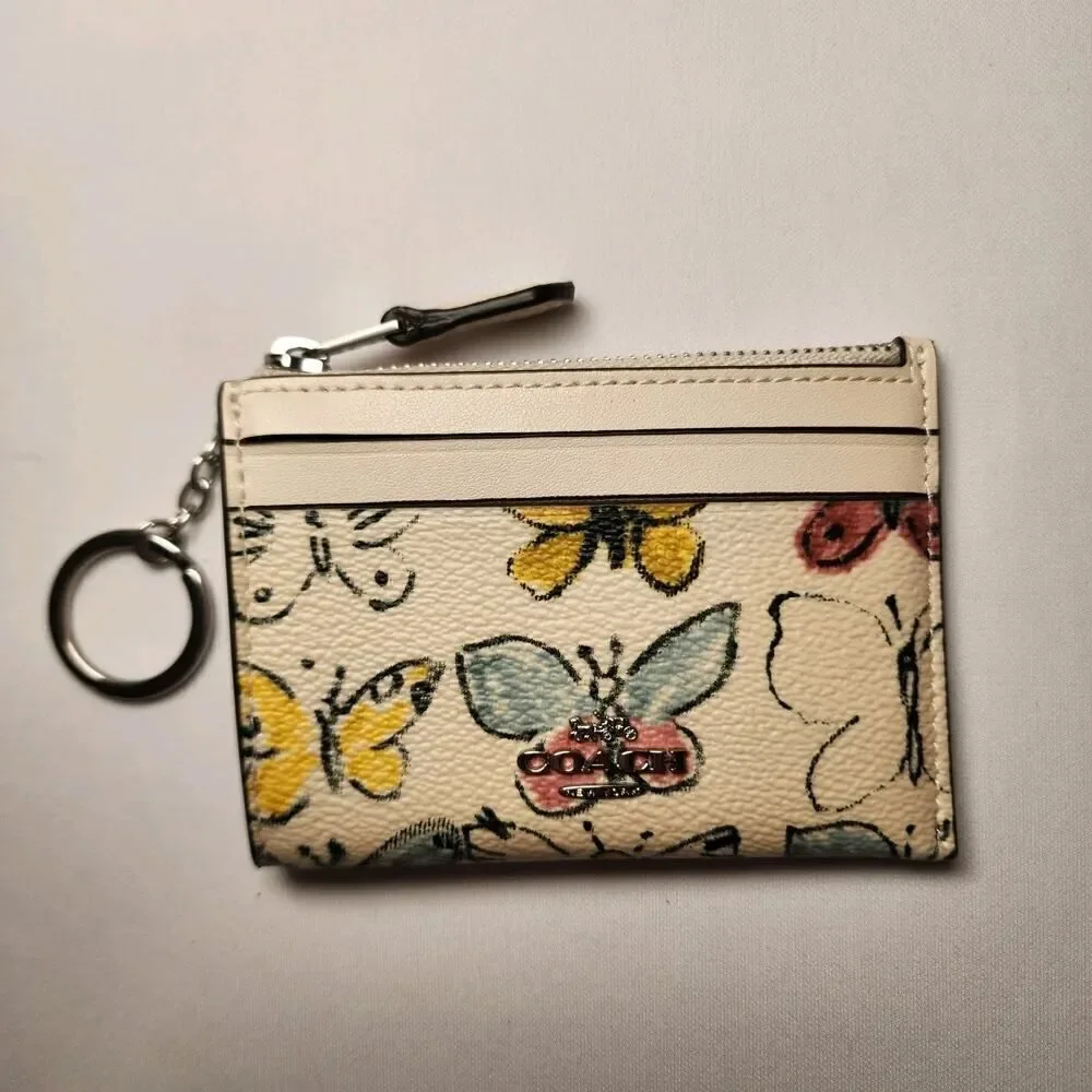 NWT COACH CAR22 Mini Skinny Id Case With Butterfly Print v1